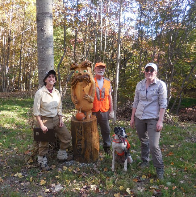 L to R: Susan, the Lorax, Jim Lindsey, Rue Teel and dog Tilda on North Road Conservation Easement.